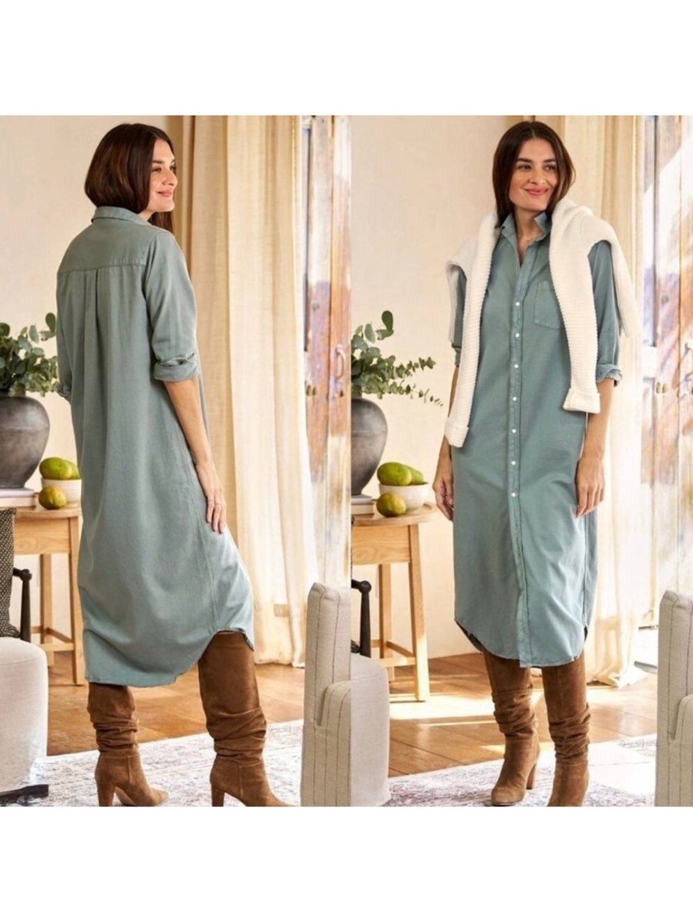 Frank & Eileen Rory Maxi Shirt Dress Sage Green Large Excellent